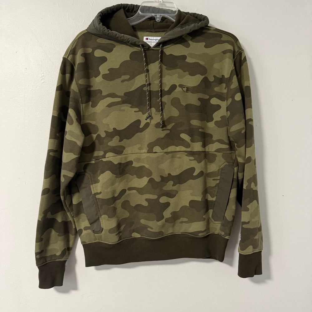 Champion Men's Hoodie‎ Sweatshirt Pullover Camo Camouflage Fleece Olive Green M